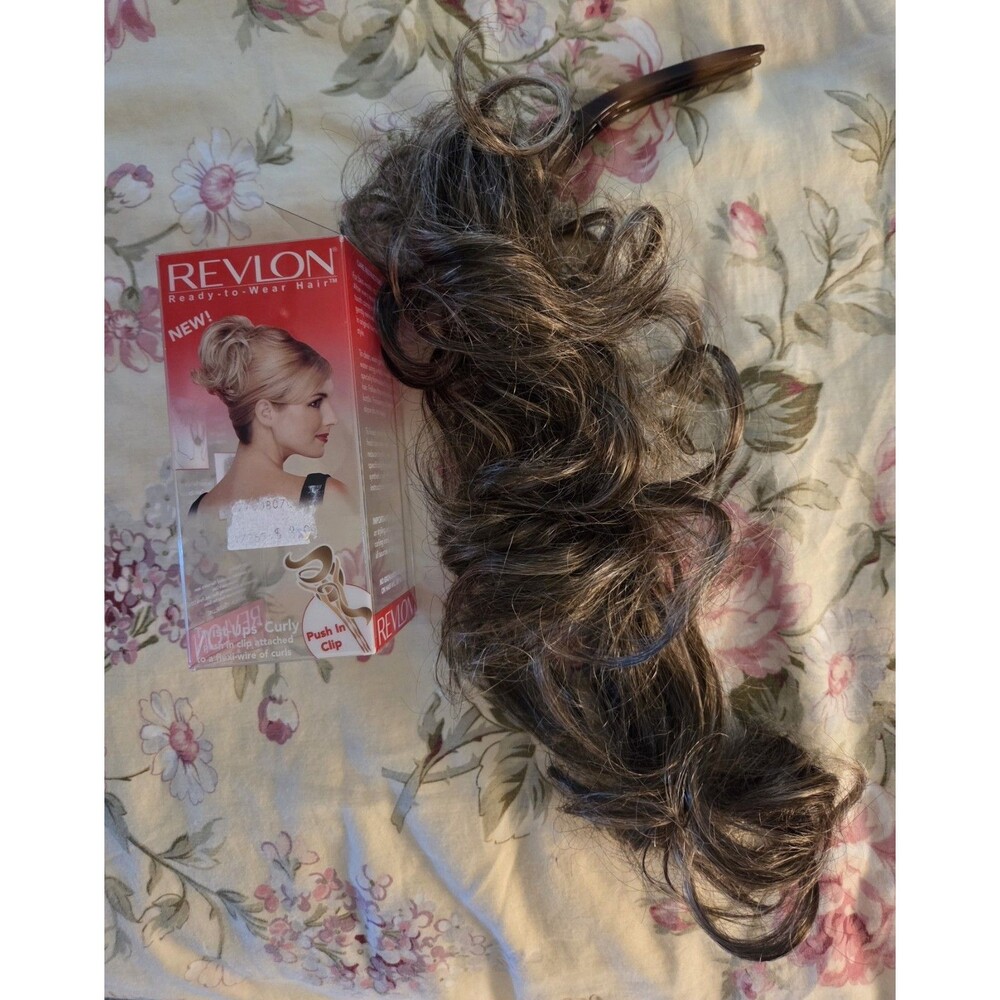 REVLON Twist Ups Curly Hairpiece, Ready To Wear Hair, Push In Clip Medium Brown